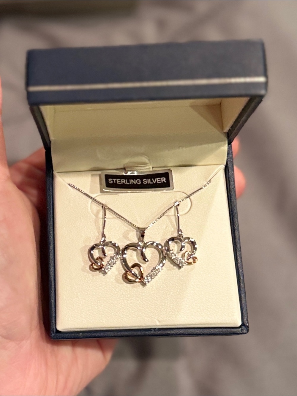 Stella Grace Sterling Silver Dangle Heart Earrings And Necklace Set View 2